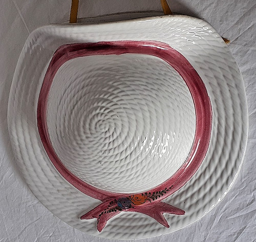 White ceramic straw hat - ceramic,