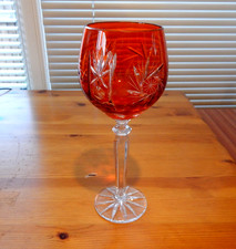 CZECH RED BOHEMIAN FOOTED 8 1/2" HIGH WINE GLASS