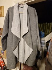 Jacques Vert Wool Mix Grey Waterfall Jacket Coat With Belt & Pockets One Size A3