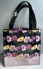 Ted Baker Ladies PVC Tote Style Bag Pre Owned Black Floral Print, 25cm X 25cm