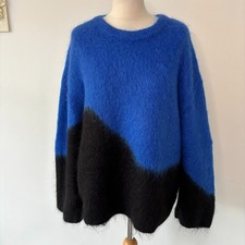 & Other Stories Mohair Wool Blend Jumper Blue Black Wave Size M Oversized Fluffy