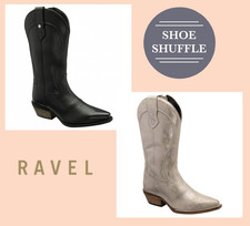 Ravel Black Leather Cline Cowboy Boots squared-off pointed toe stack block heel