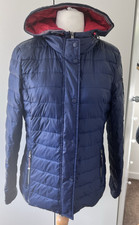 Esprit Size L Navy & Red Padded Duck Down Hooded Jacket Some Damage Ripped