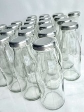 24 X 250ml Clear Glass Bottle Milk Juice Cocktail Jar Silver Cap Lid Aluminium