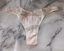 Cream Pink Striped Thong Tanga