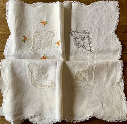 Vintage linen and lace inset - linen,