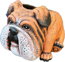 English Bulldog Planter 20Cm Brown Cement Sitting Puppy Dog Heavy Gard