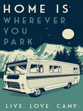 METAL VINTAGE SHABBY-CHIC TIN SIGN LIVE LOVE CAMP PLAQUE/FRIDGE MAGNET