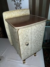 Bedside table Sofa Corner Retro Kitsch Vintage Formica Leatherette Golden Trim