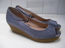 NEXT court shoes 8 wedge ankle strap peeptoes NEW 42 Ladies silver sparkle 