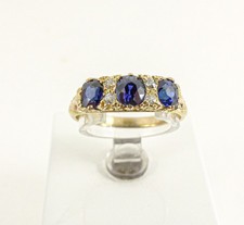 18ct Gold Diamond & Sapphire Ring Victorian Antique size M with Gift Box