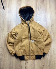 Carhartt Brown Duck Canvas Work Jacket – Hooded, Heavy Duty, Zip Front Small