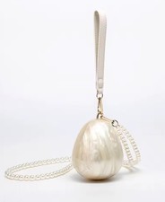Women Acrylic Egg Bag Cute Pearl Evening Clutch Bag With Beaded Strap Wedding