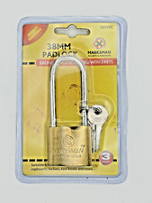 38mm Long Shackle Large Loop Brass Security Padlock + 3 Keys Gates Sheds Tanks..