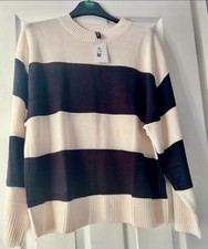 BNWT H&M Navy and White Striped Long Sleeve Jumper Size M UK