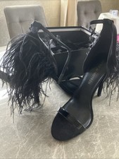 Little Mistress Black Feather High Heels Size 7 Worn Once