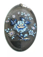 Hand Stained & Lead Deco Glass Diamond Window Hanging Blue Flower Design.