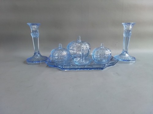 Art deco blue glass vanity - art,