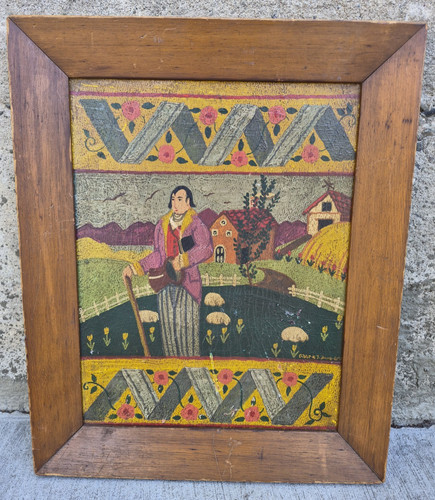 Antique folk art painting - folk,