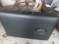 Portable Folding Massage Table Black Faux Leather, Adjustable Height