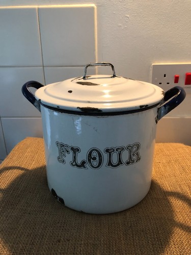 Antique enamel flour bin - antique,