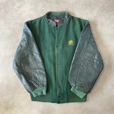 Canada Varsity Jacket Mens Large 80s Wool Leather Sleeve Letterman, Green
