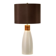 Table Lamp Brown Leather Brass