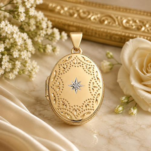 Oval yellow gold locket - gold,