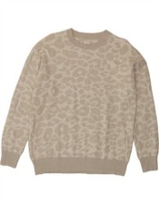 JOHN LEWIS Womens Crew Neck Jumper Sweater UK 12 Medium Beige Animal Print CS09