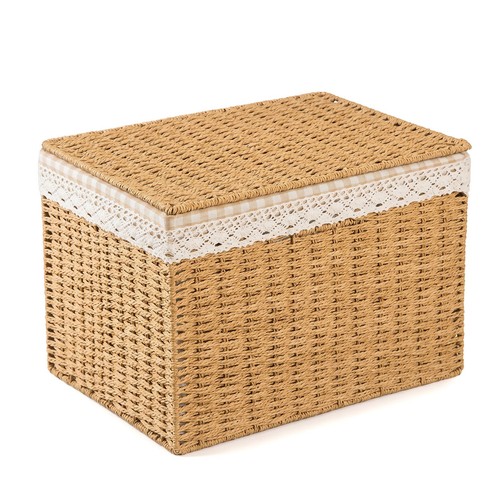 Woven storage basket with lid - storage,