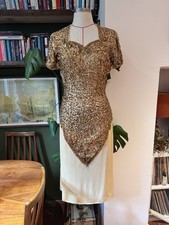 Vintage 1940s Gold Sequin Old Hollywood Midi Dress 8 S