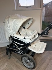 Emmaljunga Duo de Lux Pram. White Leather Baby Stroller.