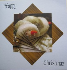 HANDCRAFTED CARD HAPPY CHRISTMAS 3D SNOWMAN SNOWFLAKE SANTA TREE GIFTS ROBIN