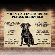 Funny  Cute Black Lab Labrador dog House Rules pet metal wall sign funny gift