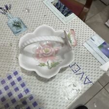 Vintage St Michael China Basket Trinket Dish Bowl Basket With Handle Japan 1987