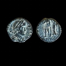 Honorius Roman coin with victory reverse, 4th century ancient nummus 15mm #034