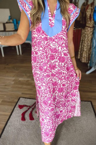 Pink green floral - &,