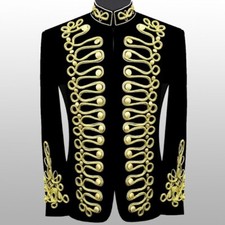 Men's Braided Hussar Velvet Jacket Military Gold Braided Jacket