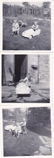 Three Vintage c1959 Small Snapshot Photographs Children With Toy Pedal Car