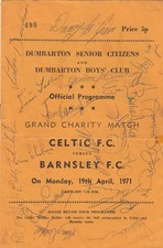 CELTIC V BARNSLEY 29/4/1971 FULLY AUTOGRAPHED (20 SIGS) AT DUMBARTON