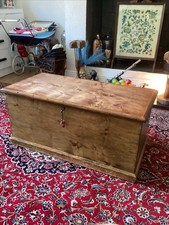 Antique Plywood Trunk Brass Handles Working Lock 37 X19 X18 Inch C1925