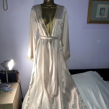 M & S Autograph Long Silky Feel Nude Dressing Gown Robe Sz 10 Belted Feminine