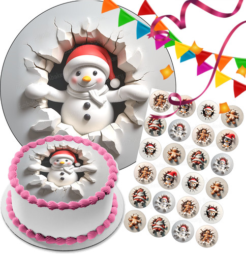 Christmas snowman cake topper - christmas,