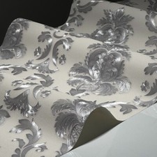 Ovoin Wallpaper UK - Damask  White & Silver  Deep Embossed Texture Home Decor