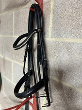 Albion Super Double Bridle Black Leather. Large Clear Diamanté Browband Full