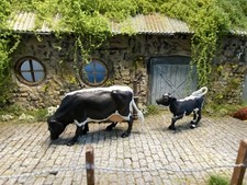 Vintage Britain’s farm Gloucester cow and calf, unique customise, Repainted