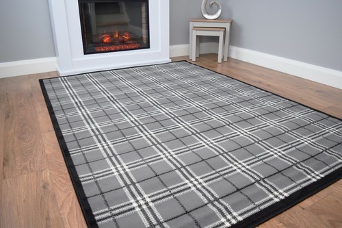 Tartan grey living room rug - grey,