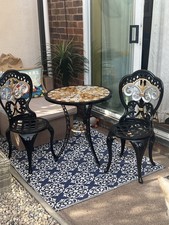Bistro Cast Aluminium Garden Table with 2 Chairs Set Hand Painted