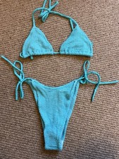 Turquoise Blue Crinkle Bikini Size S 8 New