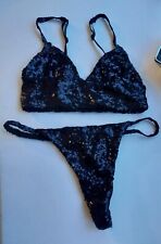 Primark Ladies sequined underwear set Black Bralet & Thong XS